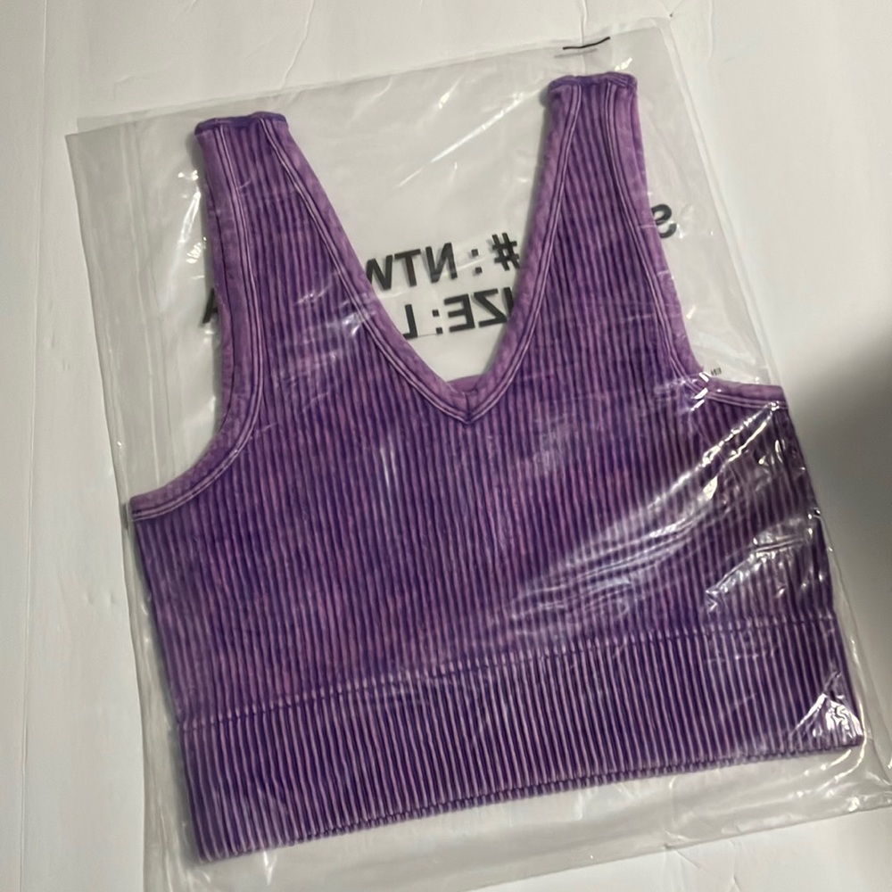 Zenana Outfitters Purple Ribbed V-Neck Tank Top